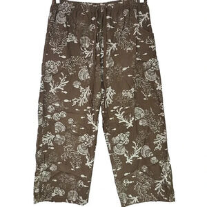 Fresh Produce Lounge Capri Cropped Pants Women's Small Brown Fish Coral Shells